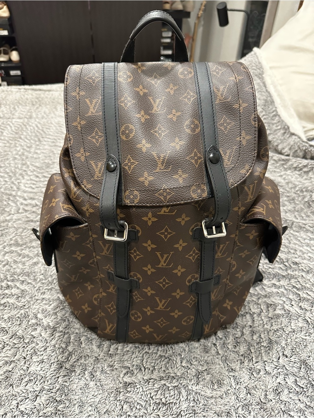 Louis Vuitton Monogram Canvas Backpack in Brown and Black Trim